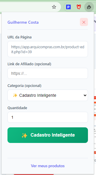 Extensão ArquiCompras para Chrome - Cadastro Inteligente