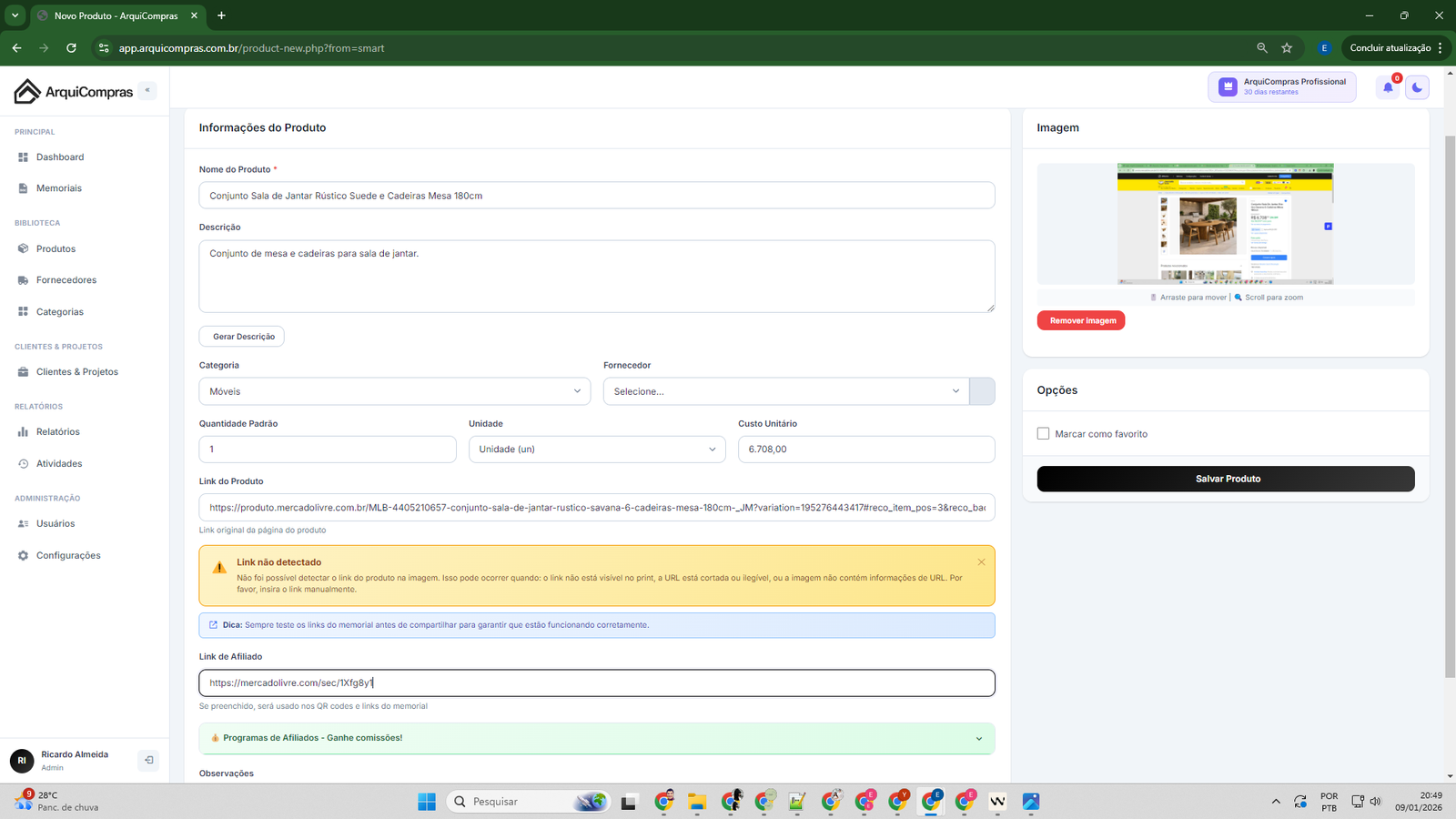 Cadastro de Produto com Link de Afiliado