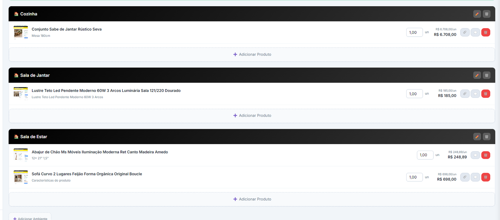 Detalhe dos ambientes: Cozinha, Sala de Jantar, Sala de Estar